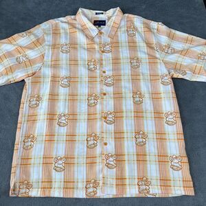 KAD Mens 2X XXL Brown Beige Plaid Hip Hop Graffiti Urban Button Front Shirt